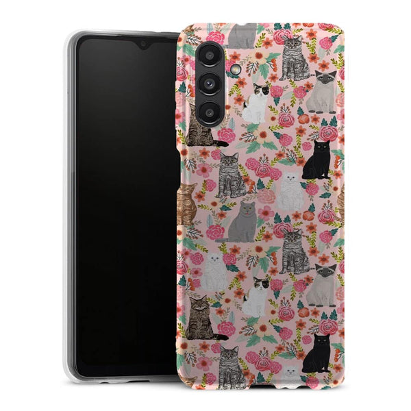 Coque Samsung Galaxy A13 5G Racesde chats mixtes florales - MaCoquePerso