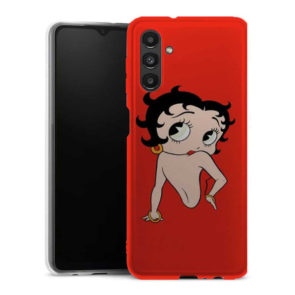Coque de téléphone Samsung A13 5G Betty Boop dessin animé sur fond rouge, coque antichocs de protection silicone souple, style rétro