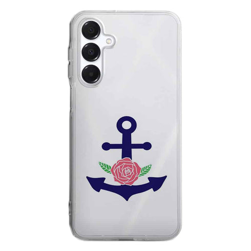 Coque Samsung A16 5G ancre florale bleu marine et rose