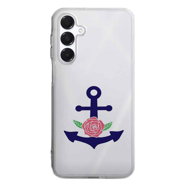 Coque Samsung A16 5G ancre florale bleu marine et rose
