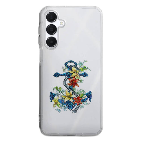Coque Samsung A16 5G ancre bleu avec illustration de lis du jour
