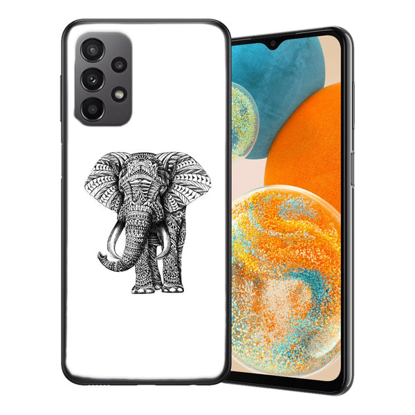 Coque Samsung Galaxy A23 5G Noir dessin Blanc Elephant