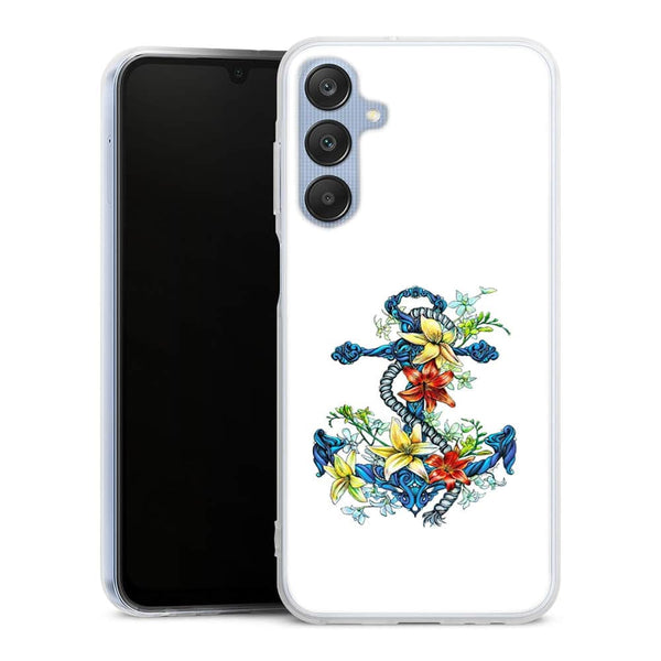 Coque Samsung Galaxy A25 5G ancre bleu avec illustration de lis du jour
