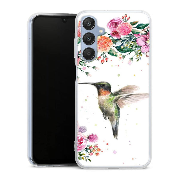 Coque Samsung Galaxy A25 5G Colibri et fleurs aquarelle