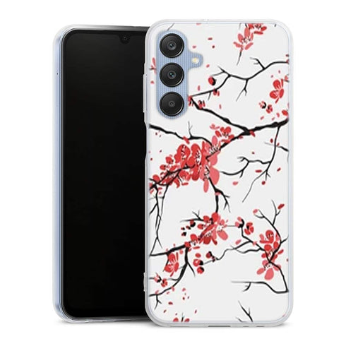 Coque Samsung Galaxy A25 5G fleurs de cerisier orientales blanches et rouges