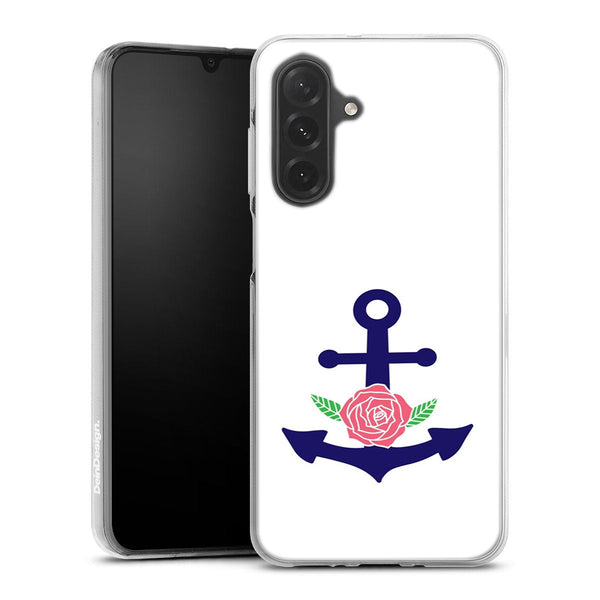 Coque Samsung Galaxy A26 5G ancre florale bleu marine et rose | Housse silicone, antichocs, protection optimale - Motif floral