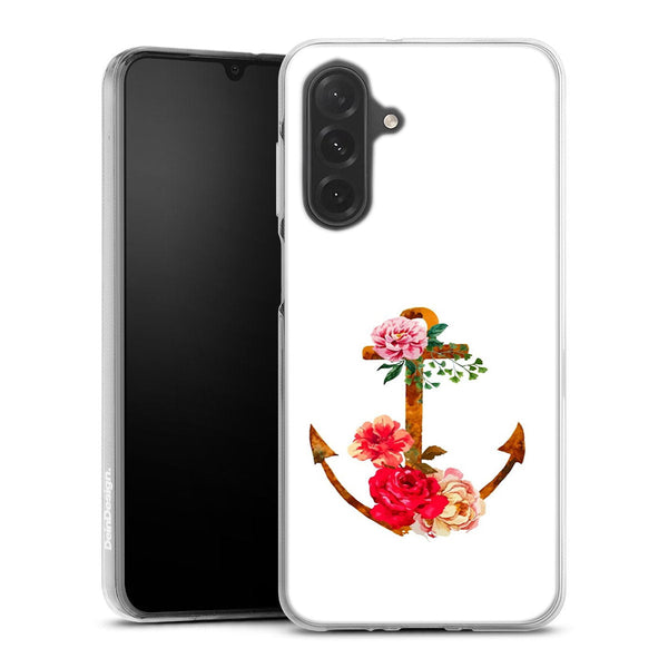 Coque Samsung Galaxy A26 5G ancre florale fleurs roses et rouges | Housse silicone, antichocs, protection optimale - Motif floral