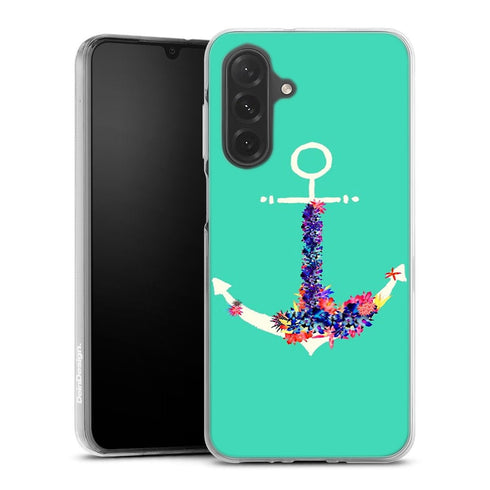 Coque Samsung Galaxy A26 5G ancre florale turquoise | Housse silicone, antichocs, protection optimale - Motif floral