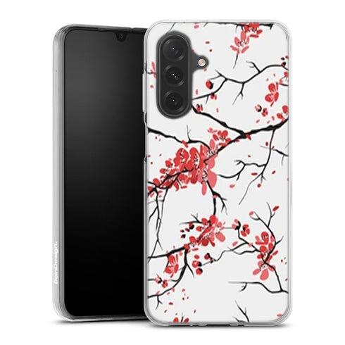 Coque Samsung Galaxy A26 5G fleurs de cerisier orientales blanches et rouges | Housse silicone, antichocs, protection optimale - Motif floral Rouge