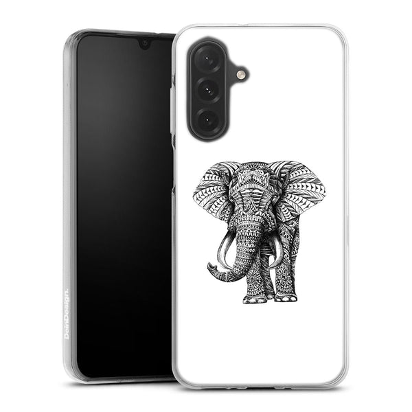 Coque Samsung Galaxy A26 5G Noir dessin Blanc Elephant