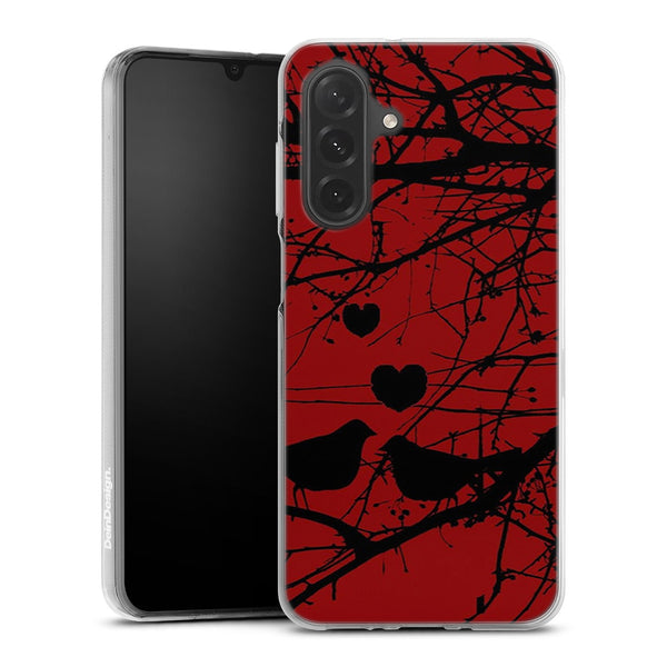 Loving Birds, coque en silicone rouge et noir pour a27 5g, motif oiseaux animal
