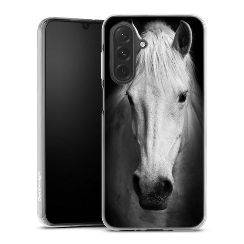 Tete de Cheval Noir et Blanc en gros plan, imprimée sur Coque renforcée pour téléphones Samsung Serie A