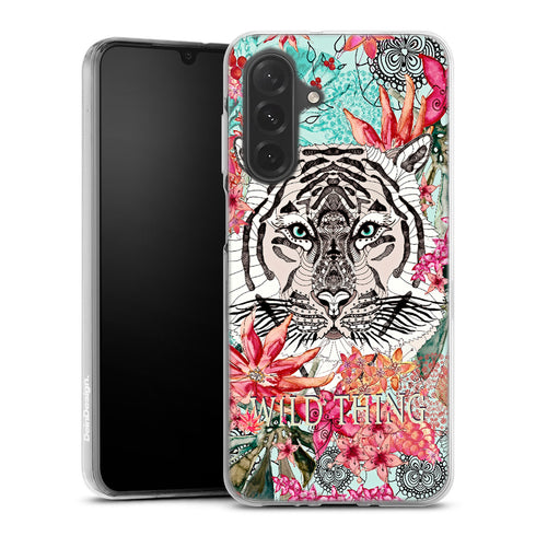 Coque renforcée pour téléphones Samsung Serie A wild thing, tigre avec fleurs aesthetic
