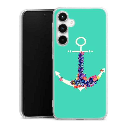 Coque Samsung A35 5G ancre florale turquoise
