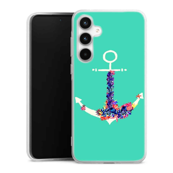 Coque Samsung A35 5G ancre florale turquoise