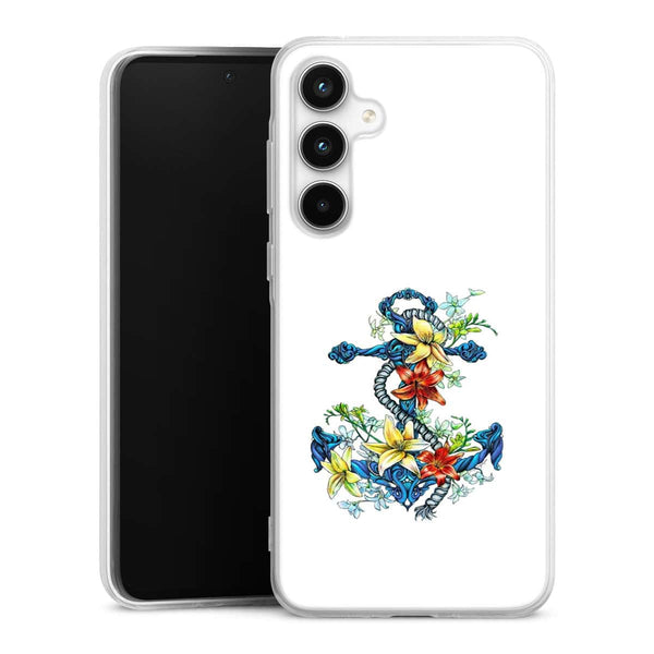 Coque Samsung A35 5G ancre bleu avec illustration de lis du jour