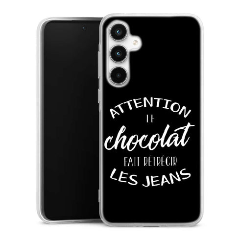 Coque Samsung A35 5g Attention le Chocolat fait retrecir les jeans