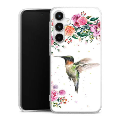 Coque Samsung A35 5G Colibri et fleurs aquarelle
