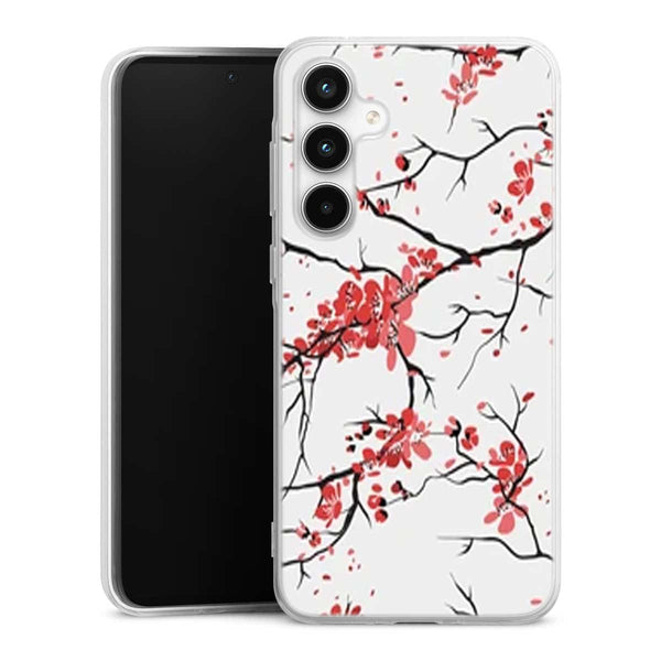 Coque Samsung A35 5G fleurs de cerisier orientales blanches et rouges