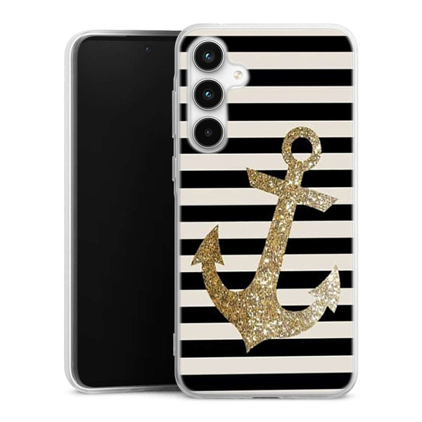 Coque Samsung a35 original Gold Glitter Anchor in black