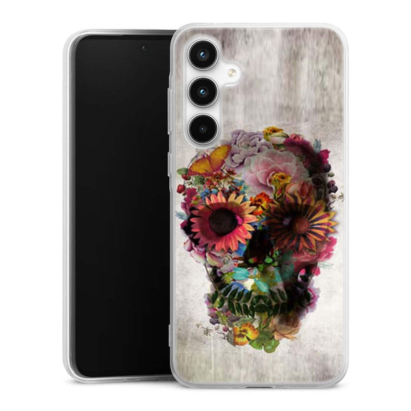 Coque pour Samsung A35 5G Skull flowers gardening
