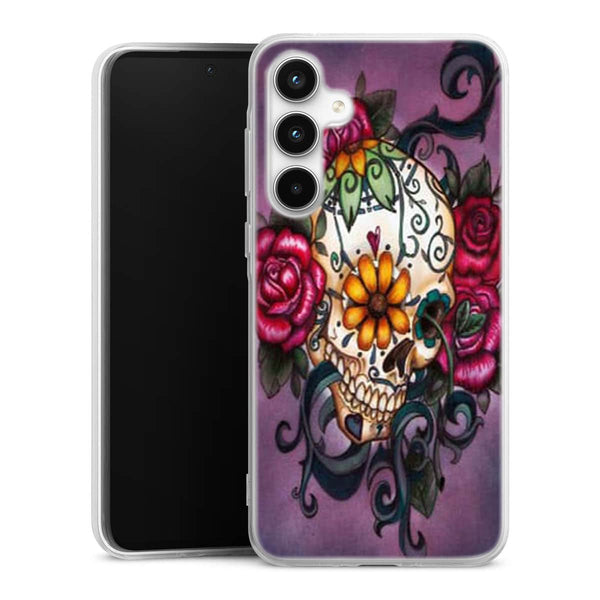Coque smartphone Samsung A35 5G Skull flowers violet