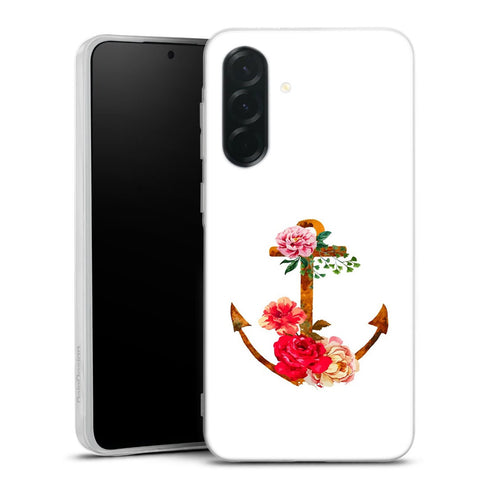 Coque Samsung Galaxy A27 5G ancre florale fleurs roses et rouges | Housse silicone, antichocs, protection optimale - Motif floral