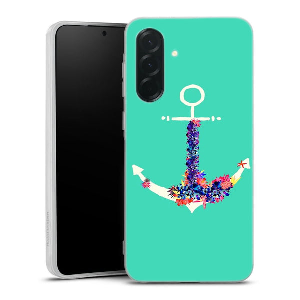 Coque Samsung Galaxy A27 5G ancre florale turquoise | Housse silicone, antichocs, protection optimale - Motif floral