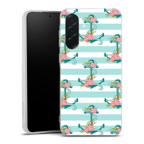Coque Samsung Galaxy A27 5G ancres et fleurs | Housse silicone, antichocs, protection optimale - Motif floral