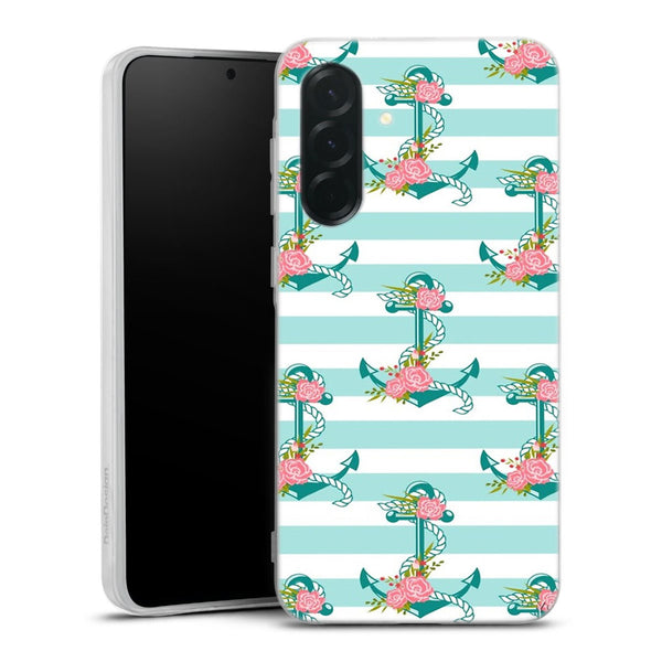 Coque Samsung Galaxy A27 5G ancres et fleurs | Housse silicone, antichocs, protection optimale - Motif floral