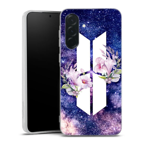 Coque Samsung Galaxy A36 5G BTS Army galaxy fleurs | Housse silicone, antichocs, protection optimale - Motif floral