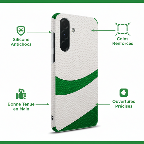 Pour les hommes, femmes fans de Rugby, la coque de téléphone Samsung a36 5G Ballon de Rugby épouse les contours du smartphone en Tpu renforcé