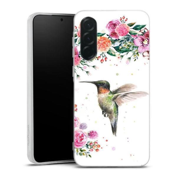 Coque Samsung Galaxy A27 5G Colibri et fleurs aquarelle | Housse silicone, antichocs, protection optimale - Motif floral