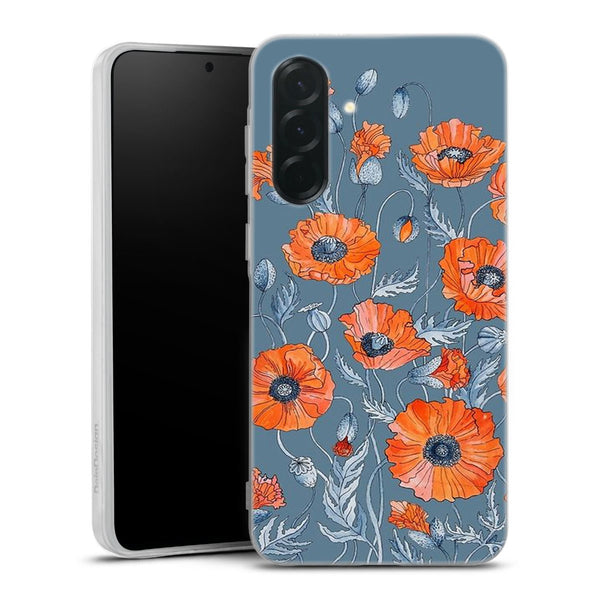 Coque Samsung Galaxy A27 5G Coquelicots floral botanical art | Housse silicone, antichocs, protection optimale - Motif floral Rouge