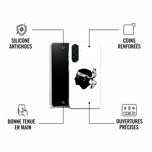 idée cadeau ado personnalisé stylé, protection en silicone renforcée pour Samsung a36 drapeau Corse sur fond blanc