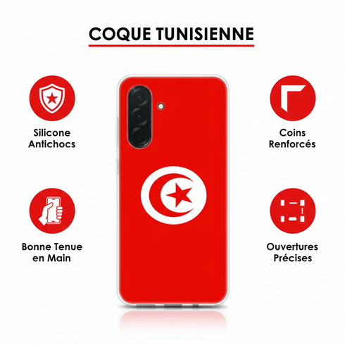 idée cadeau homme dernière minute livraison rapide, la coque renforcée Samsung a36 drapeau Tunisien