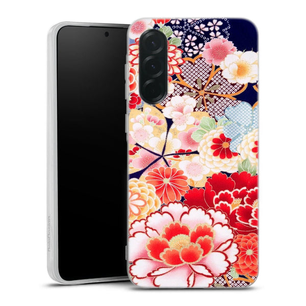 Coque Samsung Galaxy A57 5G fleurs japonais antiques | Housse silicone, antichocs, protection optimale - Motif floral