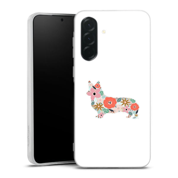 Coque Samsung Galaxy A37 5G floral corgi | Housse silicone, antichocs, protection optimale - Motif floral race de Chien