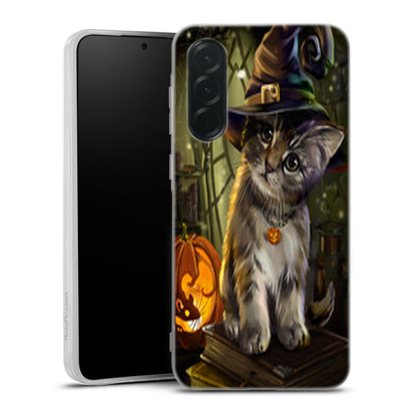 Coque Samsung Galaxy A36 5G Halloween Cat | Housse Antichoc Silicone Souple, Ultra Fine, Protection intégrale, Motif Animaux Mois d'octobre