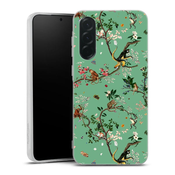 Coque Samsung Galaxy A57 5G Monde des singes vert | Housse silicone, antichocs, protection optimale - Motif floral