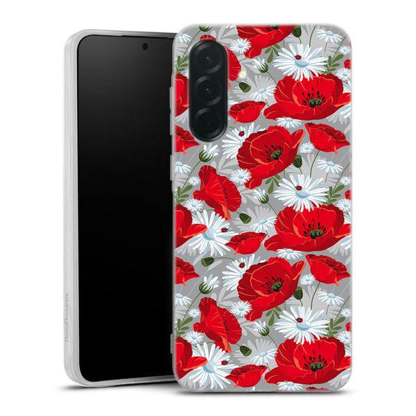 Coque Samsung Galaxy A36 5G Rouge en Noir | Housse silicone, antichocs, protection optimale - Motif floral