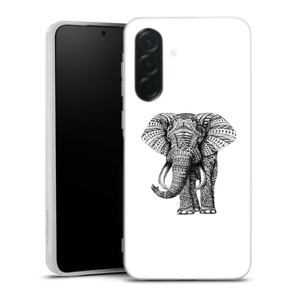 Coque Samsung Galaxy A36 5G Noir dessin Blanc Elephant