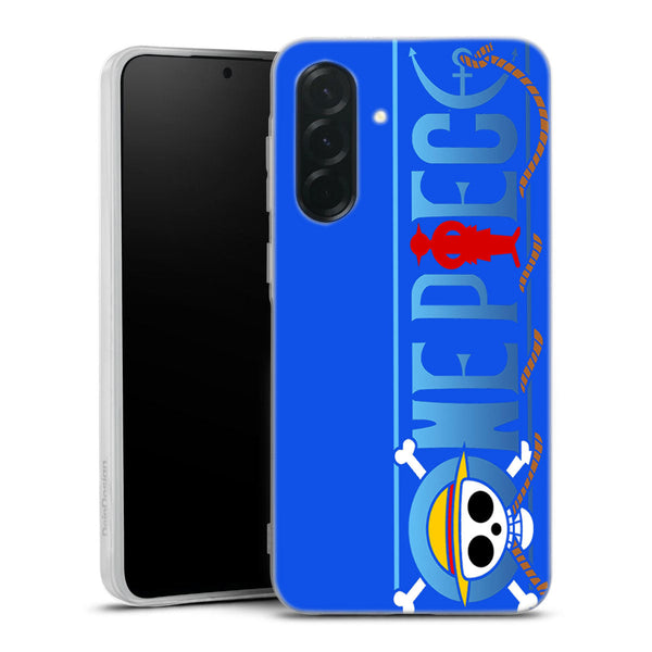 coque samsung A36 5G One Piece Blue, protection renforcée en silicone logo équipage luffy one piece
