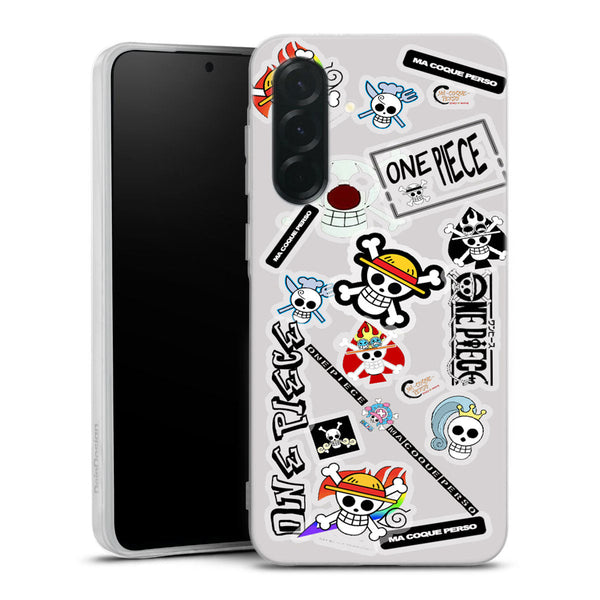coque samsung A36 5G One Piece Patchwork, collection Manga Tatoo, sur une protection silicone anti-chocs