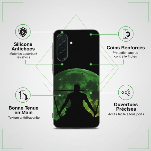 coque Souple samsung A36 5G One Piece Zoro, protection en silicone renforcée contre les chocs et rayures