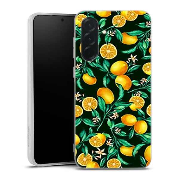 Coque Samsung Galaxy A36 5G Orange sur Fond Noir | Housse silicone, antichocs, protection optimale - Motif floral