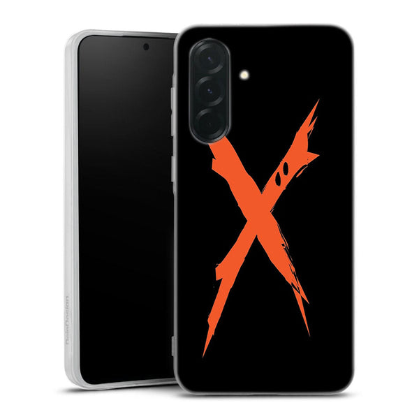coque samsung A36 5G Symbole Bakugo, logo du Manga My Hero Academia, Orange sur fond noir, protection contre la casse et rayures du smartphone