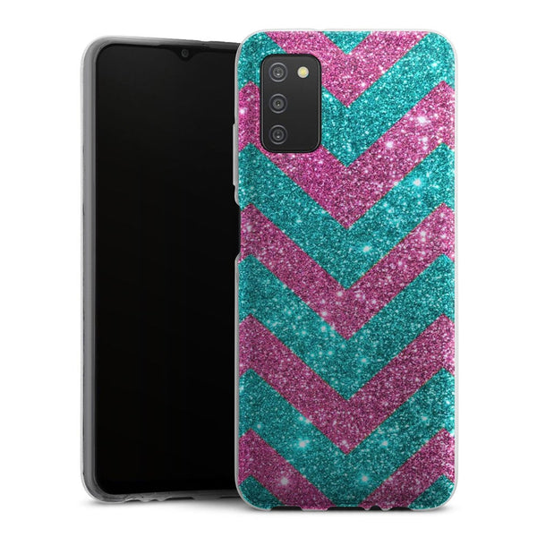 Coque Samsung A03S Chevrons Strass Violet Rose