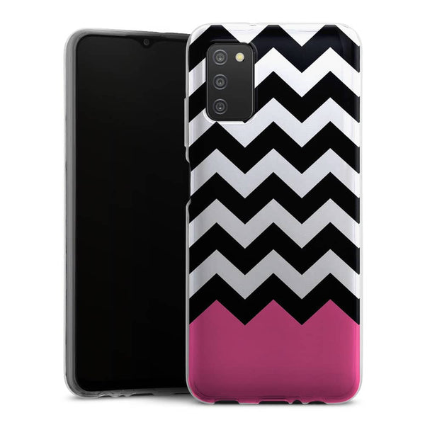 Coque Samsung A03S Chevrons Colorés Rose et Noir