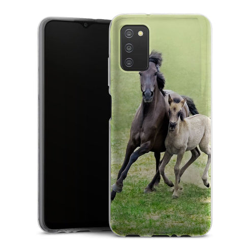Coque Samsung Galaxy A03S Horses, Wild Duelmener ponies, mare and foal
